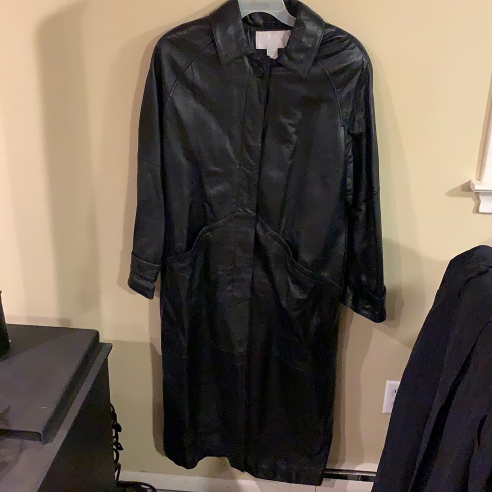 Limited leather trench coat, SZ L - Picture 1 of 6